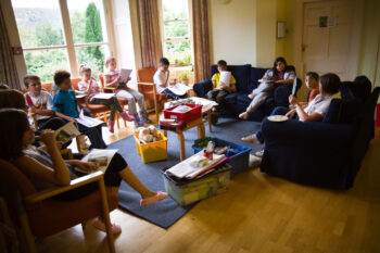 Schoolchildren taking part in a quiz at Dunfield House